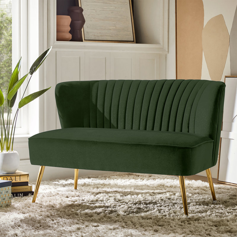Euclid 47" Velvet 2-Seat Armless Loveseat, Forest