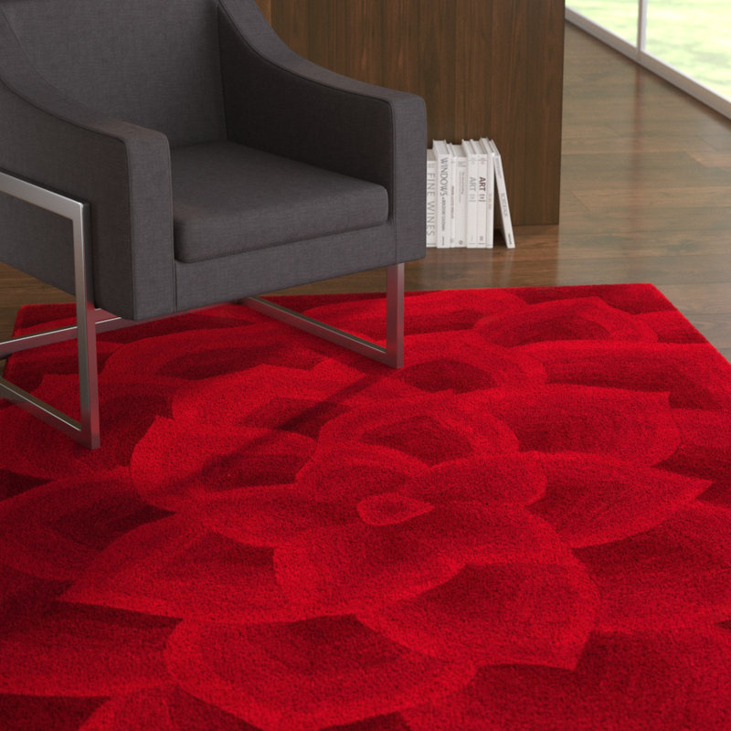 Tapis rouge touffeté à la main Kiratsou, Rectangle 7 pi 6 po x 9 pi 6 po