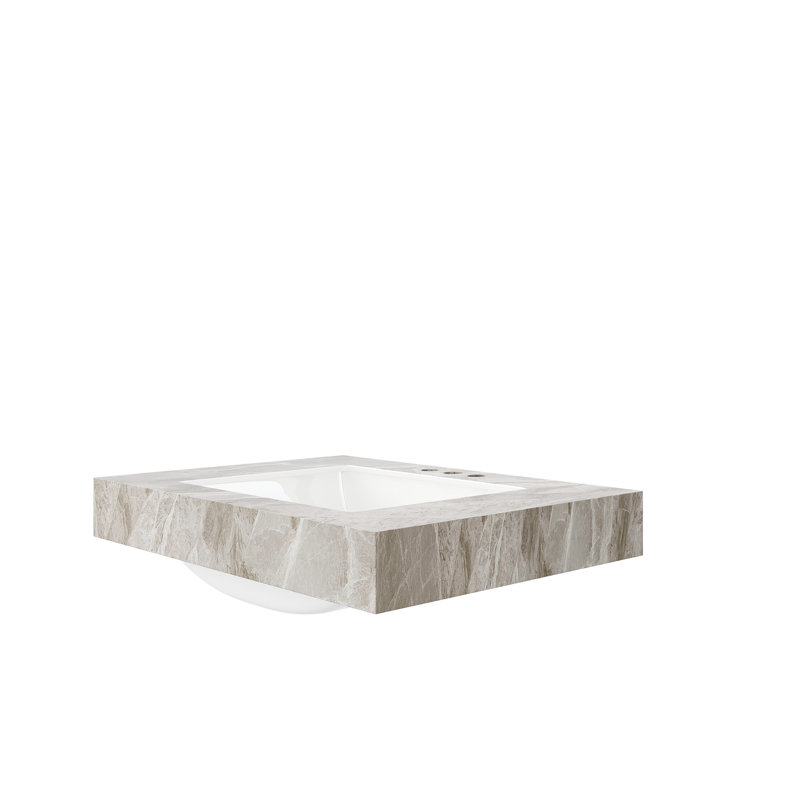 Sintered Stone Countertop and Undermount Ceramic Basin, Light Gray