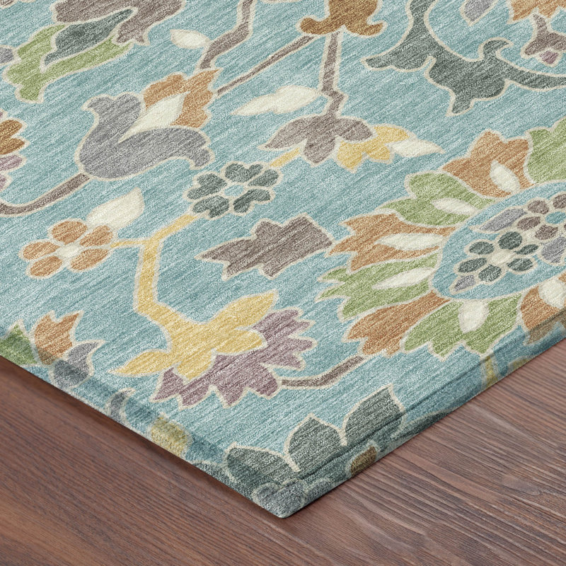 Machine Washable Indoor/Outdoor Chantille ACN2587 Floral Rug, Teal, 2'6" x 3'10"