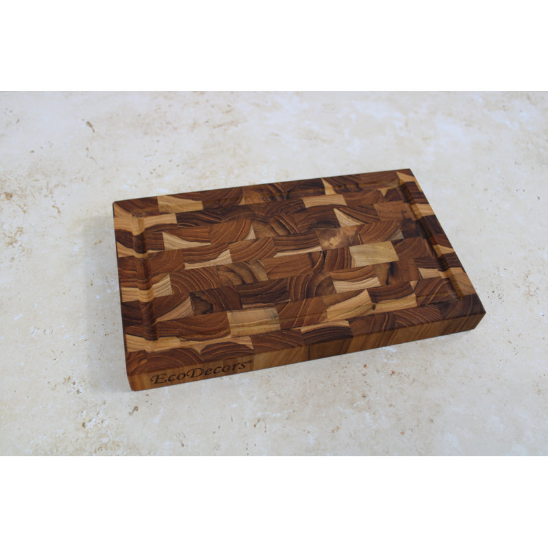 Planche à découper en bois de teck massif réversible certifiée EcoDecors FSC, pour collations, fromage, garniture et préparation de cuisine, 10 x 6