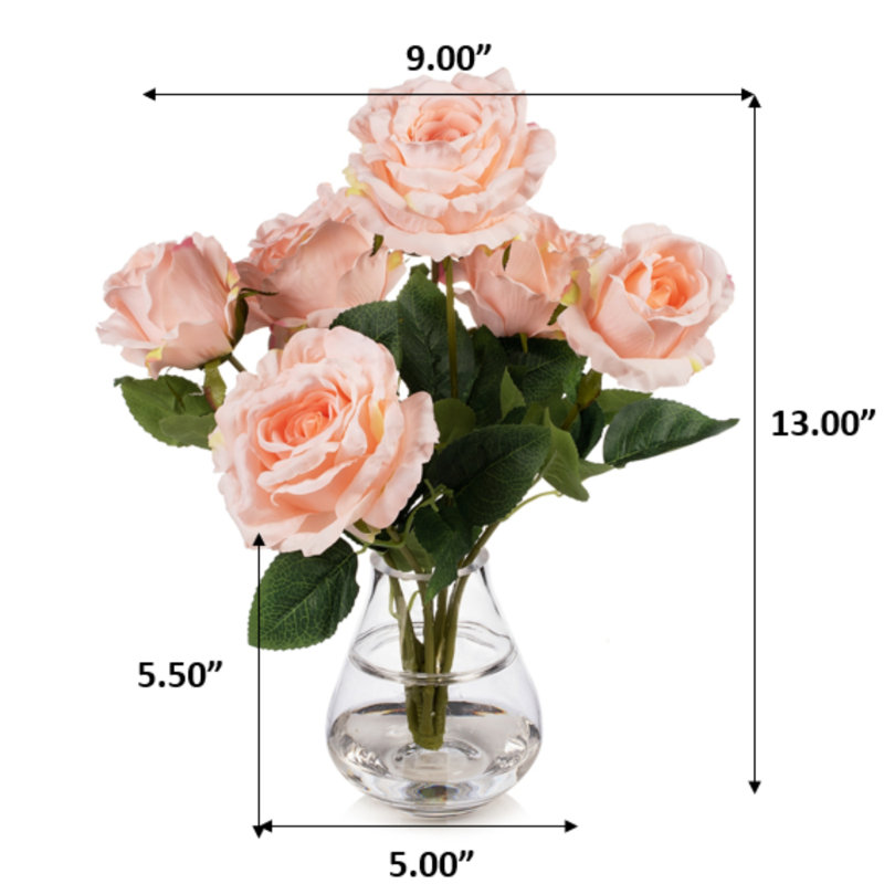 Arrangement de roses en soie dans un vase, Rose clair