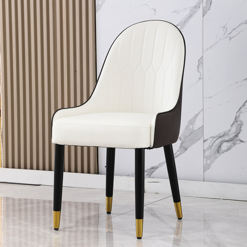 Paire de chaises en cuir pu de style Mid-Century Mid-Century - Blanc et brun moderne avec 2 pieds en cuir et en métal