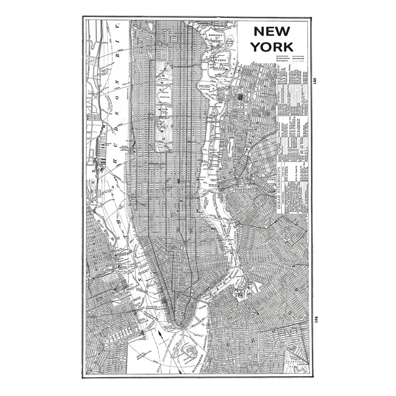 Carte inversée de New York, H 48 po x l 32 po