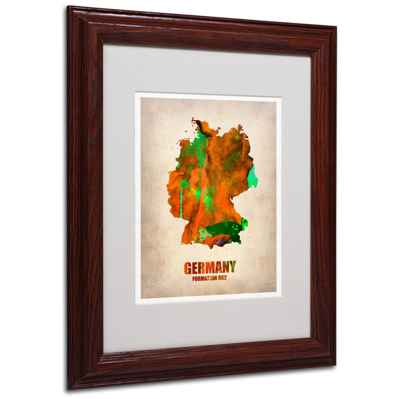 « germany aquarelle map », reproduction d’impression sur toile encadrée, H 14 po x l 11 po x P 0,5 po, Brun