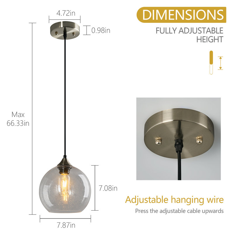 Luminaire suspendu moderne pour îlot de cuisine Dariyon, Transparent, H 7,08 po x l 7,87 po x P 7,87 po