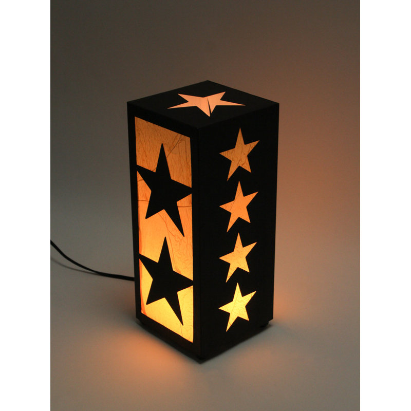 Lampe d'appoint rustique Western Star en métal noir avec abat-jour en tissu jaune, ampoule C7, hauteur 29 cm