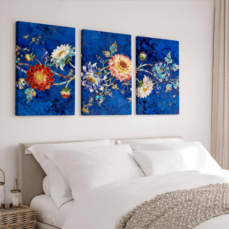 Ensemble de 3 tableaux muraux sur toile à motif floral, H 18 po x l 36 po