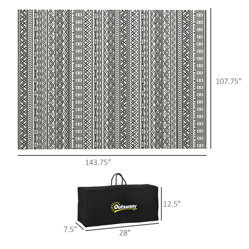 9X12 Reversible Outdoor Rug Waterproof Portable For RV Camping Backyard Deck Picnic Beach