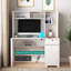 Bureau d'ordinateur avec huche et bibliothèque, bureau de direction en bois pour adolescents, bureau d'écriture pour ordinateur portable avec tiroirs, 3 prises CA et 2 ports de charge USB, table d'ordinateur portable pour la maison