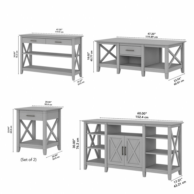 Ensemble de tables basses 5 pièces Kaionna, Gris Cape Cod