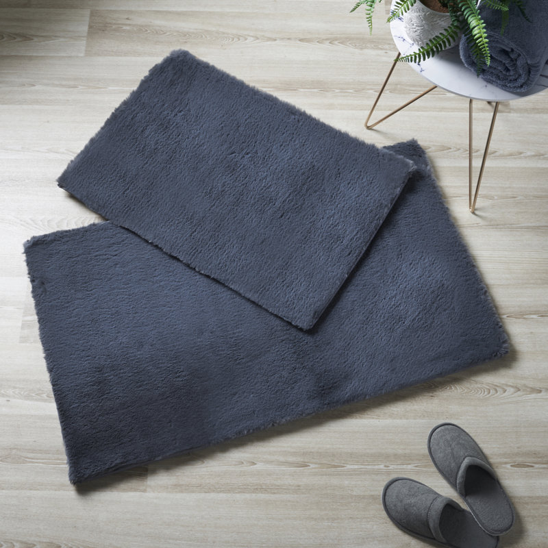Rosenda Faux Fur Non-slip Bath Mat, Blue