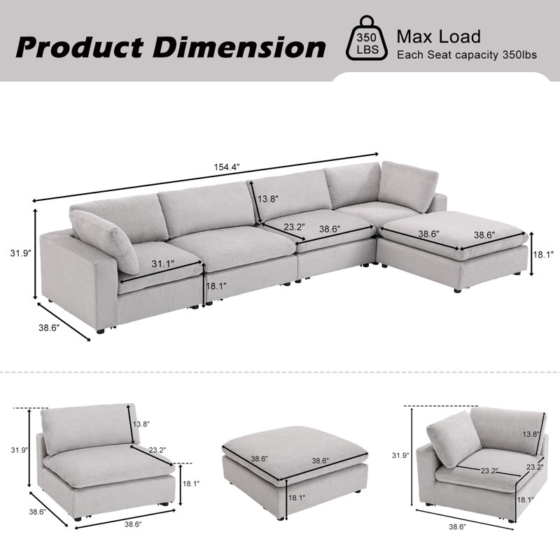 Canapé modulaire 5 pièces avec repose-pieds Minimalist