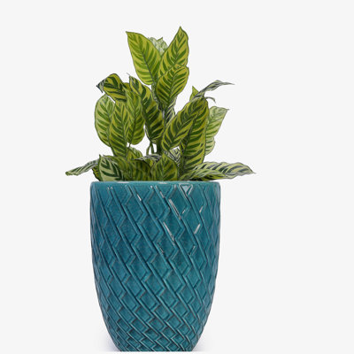Pot de fleurs en céramique bleu sarcelle fait à la main, l 16,54 po x H 21,26 po, grand pot à fleurs pour plantes d'intérieur et d'extérieur, fleurs devant la porte, argile respirante avec drainage