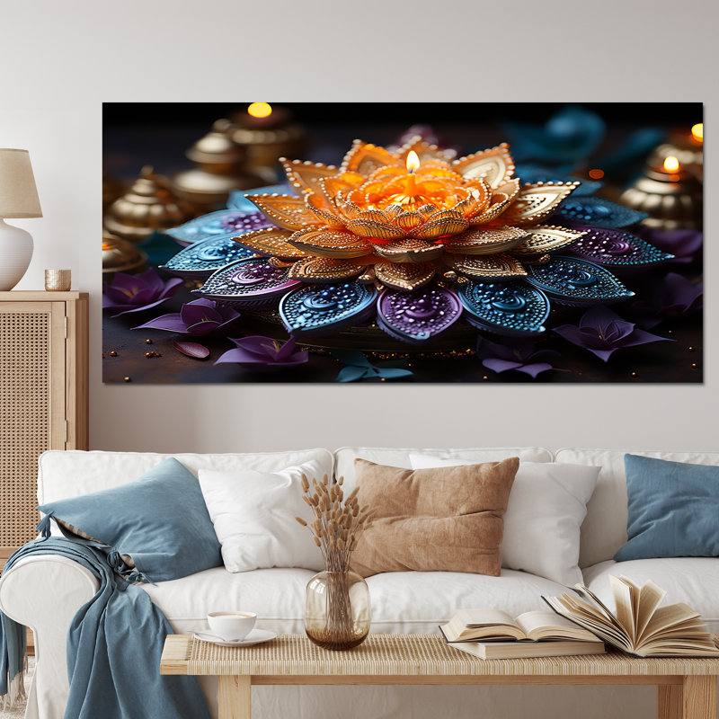 «Hinduisim Vibrant Mandala - Hindouisme», art mural, H 28 po x l 60 po x P 1,5 po, Toile tendue