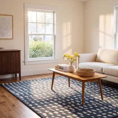 Glory Dark Blue Ivory Hand-Tufted Wool Rug