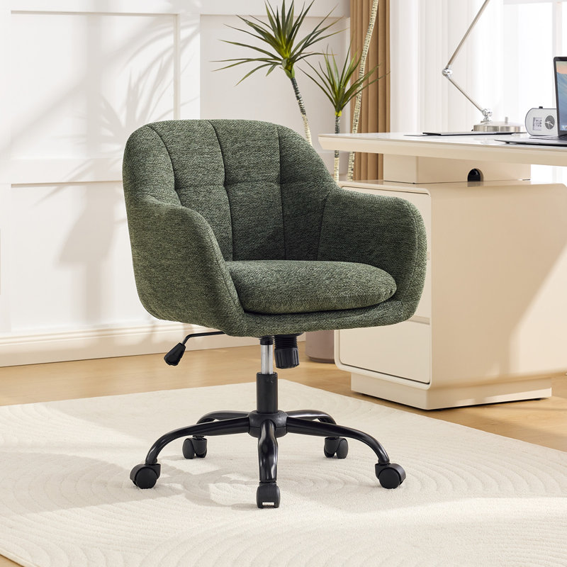 Swivel  Office Chair With Adjustable Height And Backrest, Chenille Green