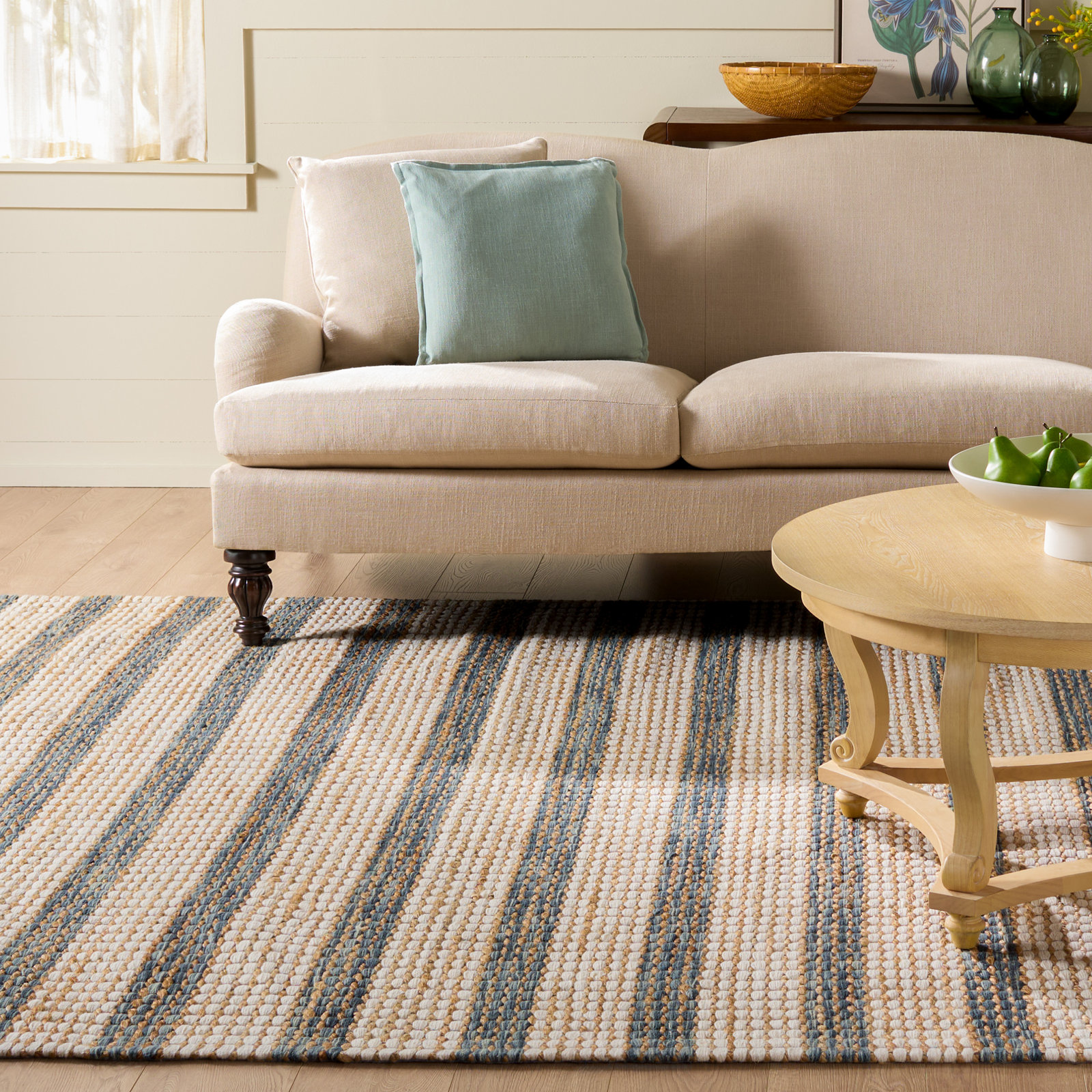 Hand-Tufted Striped Jute Wool Rug, 8'-0" X 10'-0" Rectangle