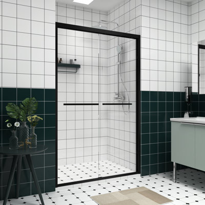 Double porte de douche coulissante avec chanfrein - verre trempé à rebords, poignée en acier inoxydable, conception bloquant la fonction d'étanchéité