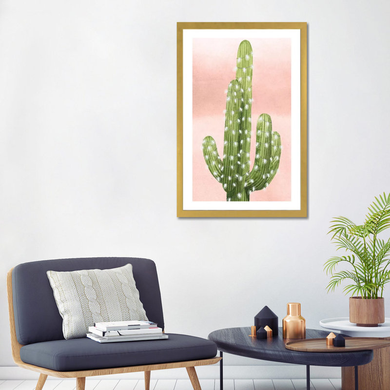 «Christmas Cactus Collection B» par Grace Popp - impression, Blanc, H 32 po x l 24 po x P 1 po, Papier encadré doré
