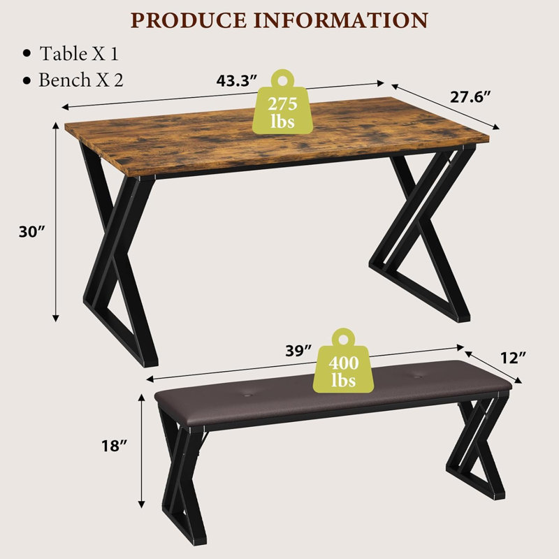 Dining Table With 2 Benches