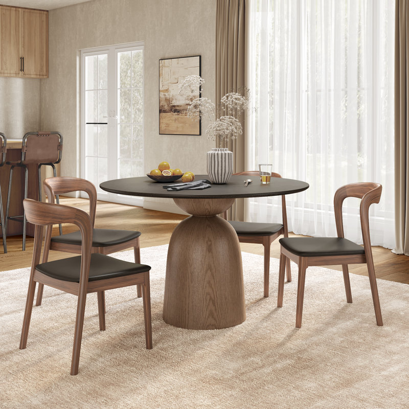 Round Solid Wood Pedestal Dining Table 39"/43", Dark Walnut,  29.52" H x 39.37" W x 39.37" D