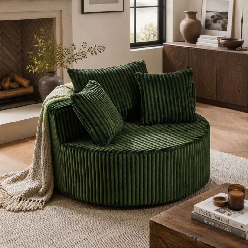 Upholstered 45.87 " Fabric Sofa, Green Fabric