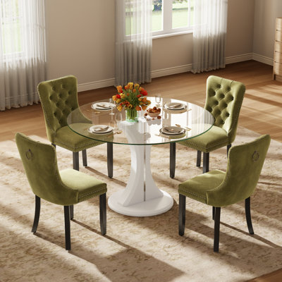 Ensemble de table de salle à manger ronde et transparente avec chaises capitonnées, ensemble de table de salle à manger moderne Mid-Century pour coin-repas de cuisine