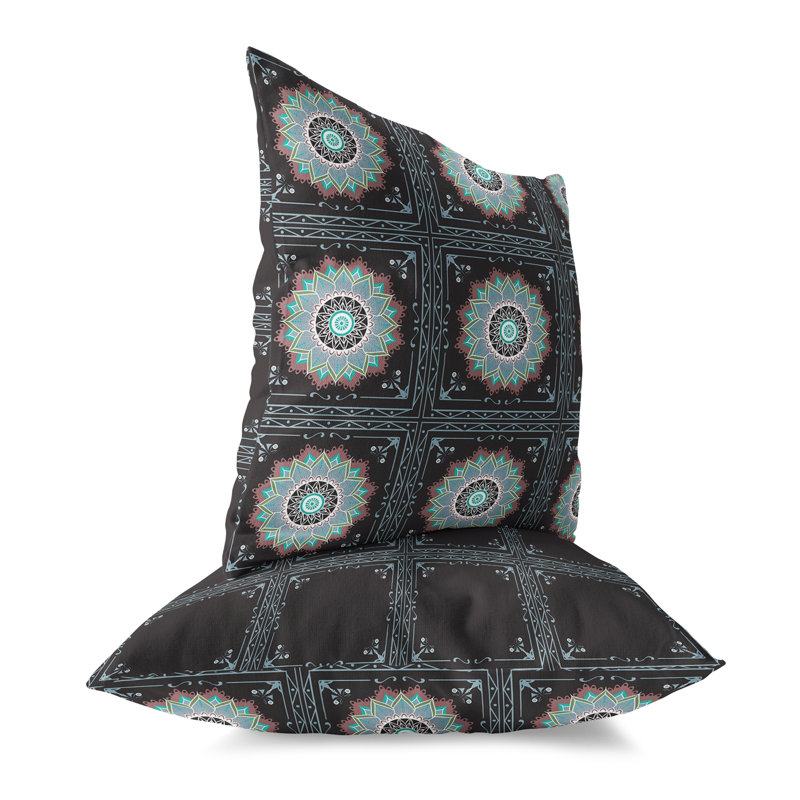 Floral Outdoor Reversible Throw Pillow, 18" x 18", Black