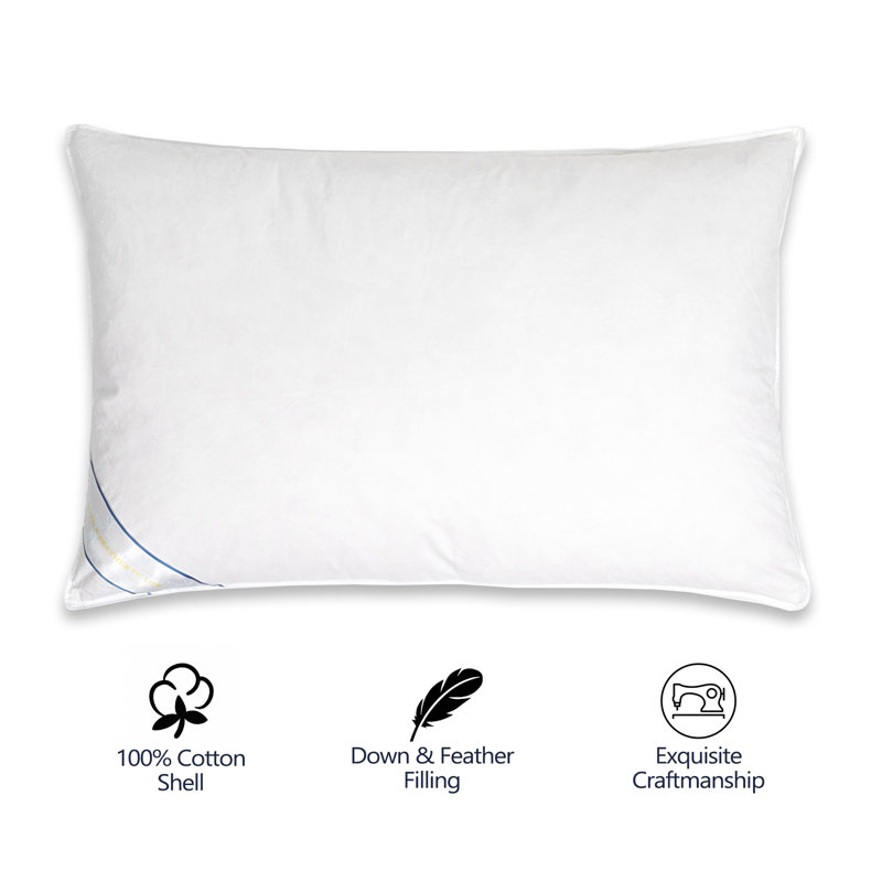Premium Cotton Bed Pillows for Sleeping, Down & Feather Blend Fill, 2-Pack - Queen SIze, Queen