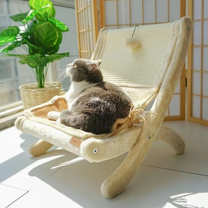 Lit de repos moderne en sisal pour chat, chaise hamac courbée avec surface de grattage durable pour chats d'intérieur