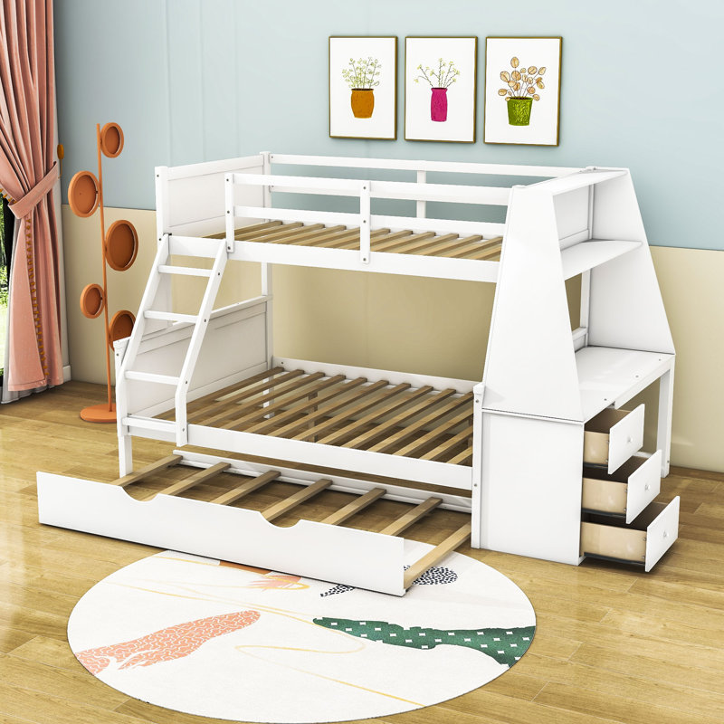 Kirksey Kids Twin Over Full Bunk Bed with Trundle with Drawers, White