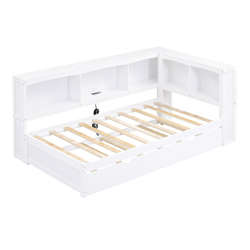 Daybed With Trundle, Storage Cabinets And USB Ports, White