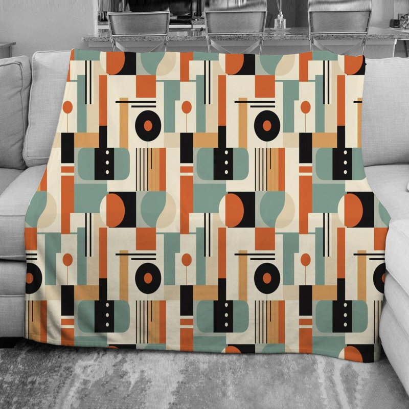 Mid Century Modern Fleece Blanket, Throw