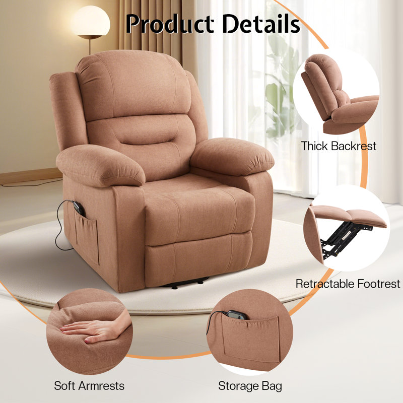 Power Lift Recliner Chair, Adults Electric Reclining Chairs with Remote Control, Side Pockets, Brown