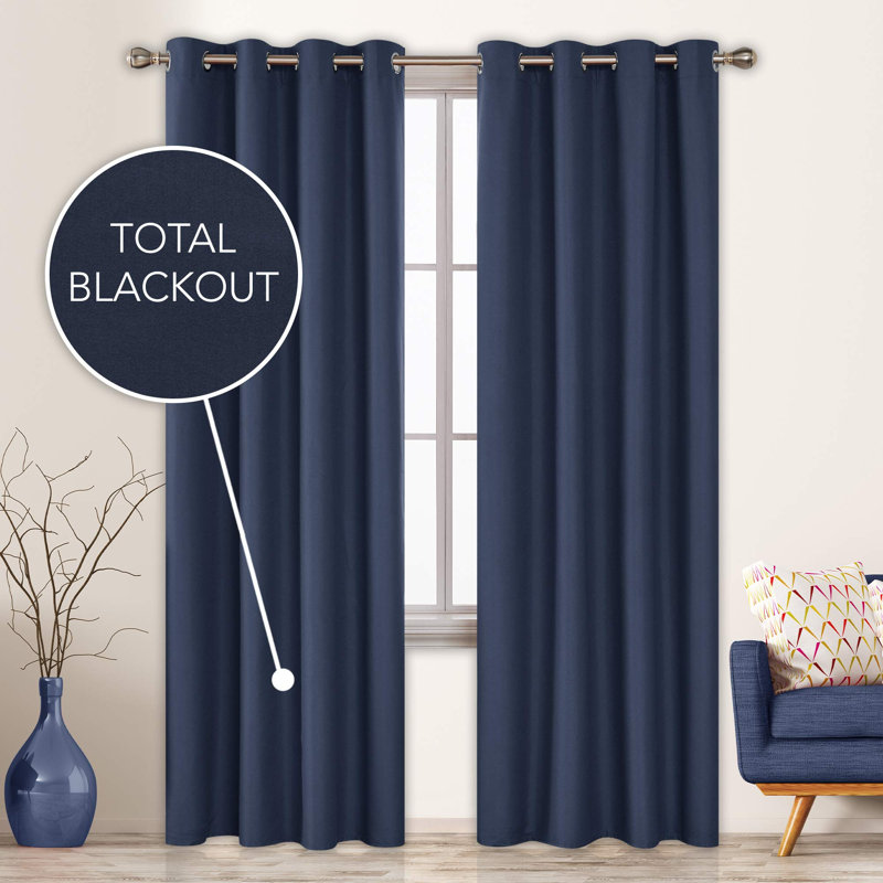 Total Blackout Composited Thermal Insulated Grommet Curtain Panels (Set Of 2), 52" W x 63" L, Navy Blue