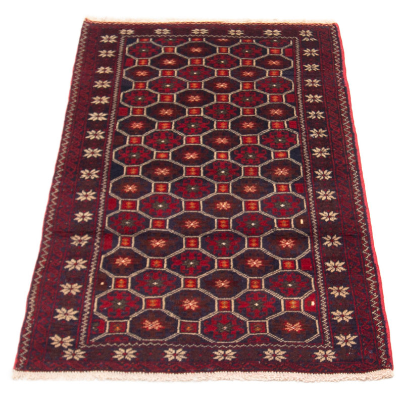 Tapis unique en laine noué à la main 3 pi x 5 pi 8 po bleu marine Rosinski