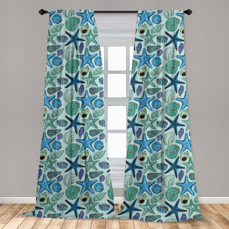 Tropical Starfish Multicolor Polyester Rod Pocket Curtain Panels