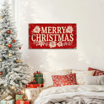 Grand décor de joyeux Abhinaya, œuvre d'art rétro de Noël rustique rouge, peinture festive de poinsettias, affiches de vacances pour le salon, la cuisine, le bureau, 24 po x 48 po