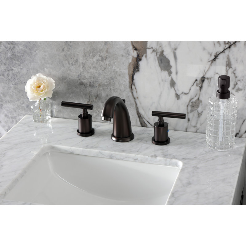 Kingston Brass Manhattan Two-Handle 3-Hole Deck Mount Widespread Bathroom Faucet with Retail Pop-Up Drain, Oil Rubbed Bronze