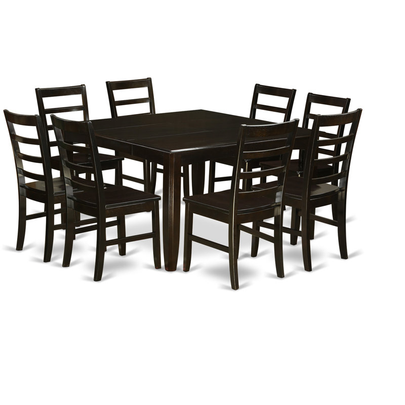 9 Piece Modern Dining Table Set Includes a Square Wooden Table with Butterfly Leaf and 8 Kitchen Dining Chairs, Cappuccino