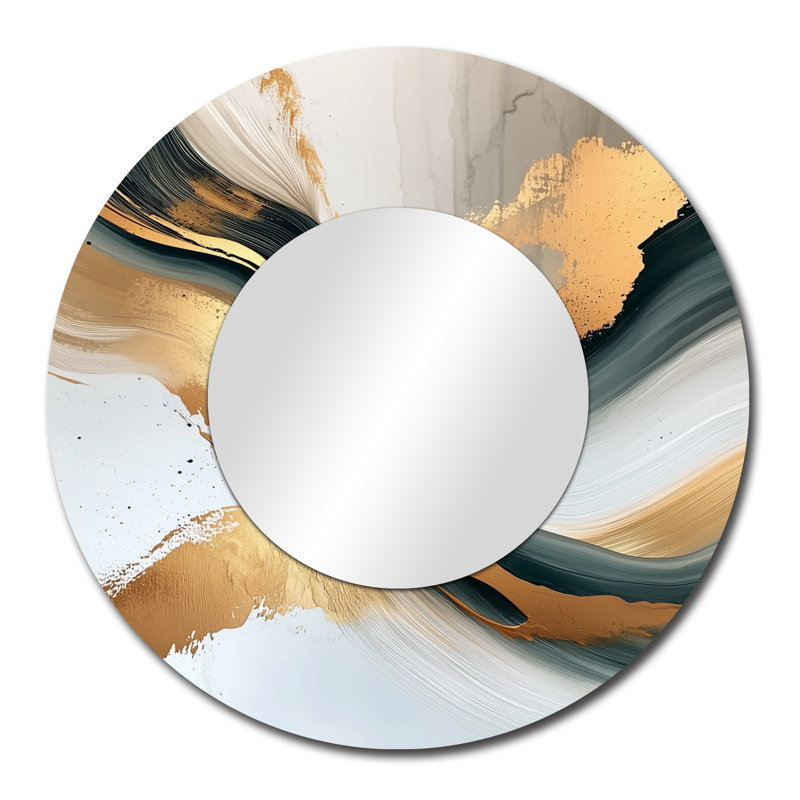 Silent Melody Of Golden Hard Edge Ink I - Hard Edge Painting Wall Mirror Art - Printed On Metal, 29" x 29"