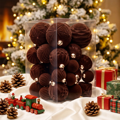 35-Piece Premium Velvet Christmas Ornament Set - Shatterproof Flocked Christmas Ball Decorations in Assorted Textures for Luxury Holiday Tree, Wreath & Festive Decor (Wine Red)