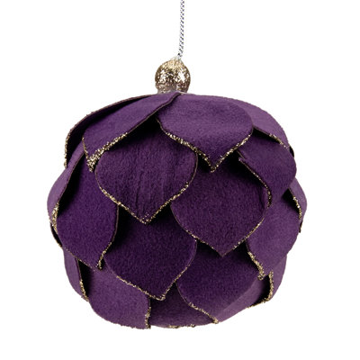7" Purple Flower Glitter Petal Shatterproof Ball Christmas Ornament