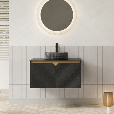 Meuble-lavabo mural flottant avec portes doubles à fermeture en douceur