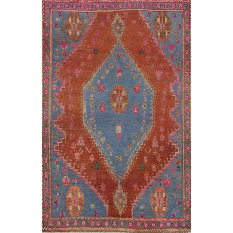 Tapis traditionnel tribal orange en laine 4 x 7
