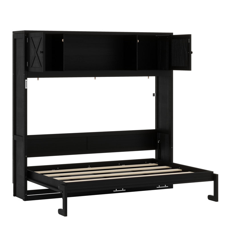 Lit escamotable avec armoires de rangement, Noir