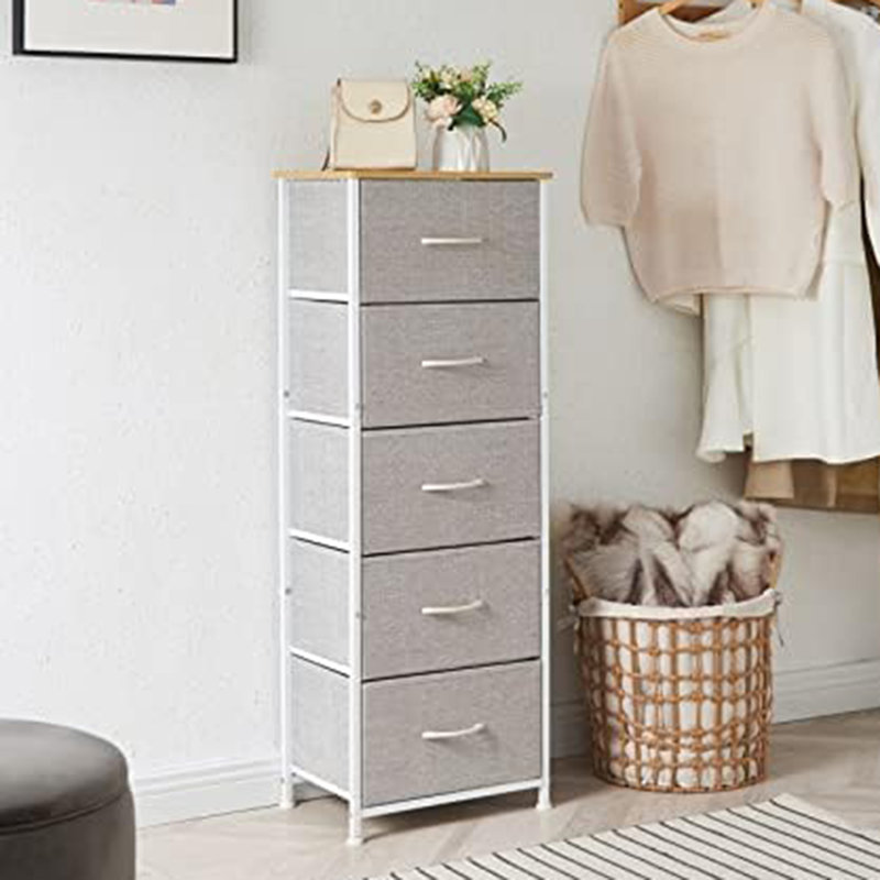 Commode 5 tiroirs Ensor, Blanc / gris