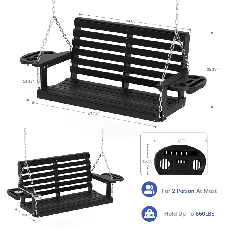  Balancelle en PEHD pour cour et cour avec balancelle suspendue pour l'extérieur, Noir, noir, noir, noir