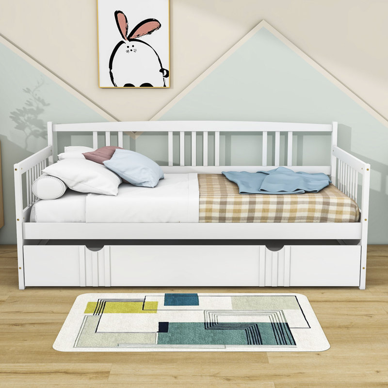 Lit de jour en bois avec couchette, Blanc, Simple
